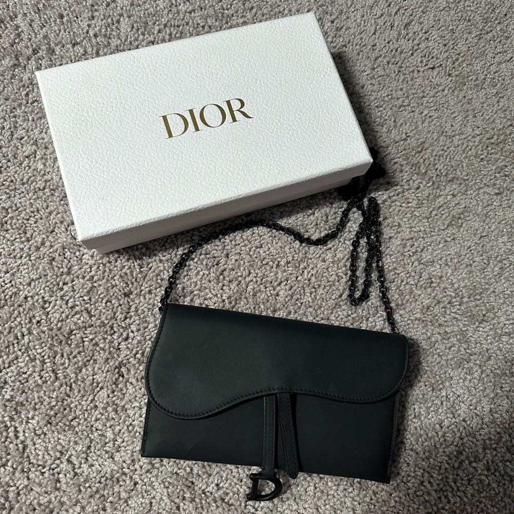 Authentic Dior Long wallet w/ chain- Black Ultra Matte Calfskin